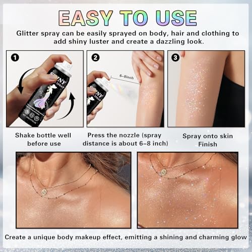 Shiny Silver Body Glitter Spray - 60ml Holographic Fine Powder