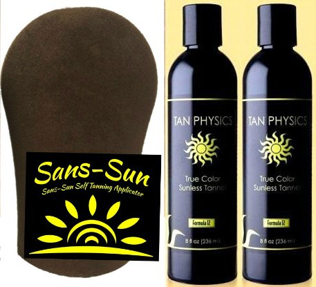 Tan Physics True Color Sunless Tanner, 8 Fl oz (Pack of 2) withTanning Mitts by Sans-Sun - Self Tanner - Sunless Tanning Lotion - Self Tanners Best sellers - Fake Tan, Quick Tan & Sunless Tan