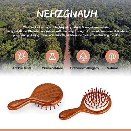 Nehzgnauh Hair Brush for Women - Wooden Massage Brush, Scalp Stimulating, For Dry/Wet & All Hair Types (Small, Brown)