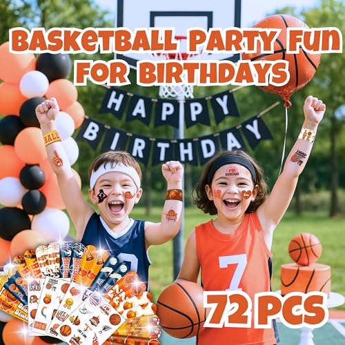 72PC Basketball Party Favor Set - Temporary Tattoos & Slap Bracelets