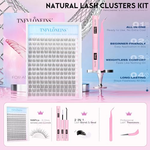 Natural Lash Extension Kit - 168Pcs Wispy Clusters 9-12MM