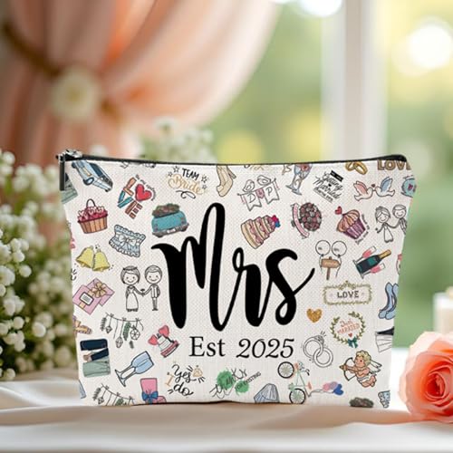 Linen Makeup Bag for Bride - Wedding & Bridal Shower Gift, Personalized Est 2025