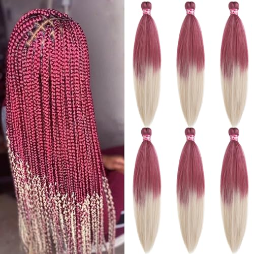 UPerfe Ombre Braiding Hair Extensions for Braids 99J to Blonde Kanekalon Braiding Hair Pre Stretched Prestretched Braiding Hair Kids Knotless Jumbo Colored Braiding Hair Ombre 26 inch 6 Bundles