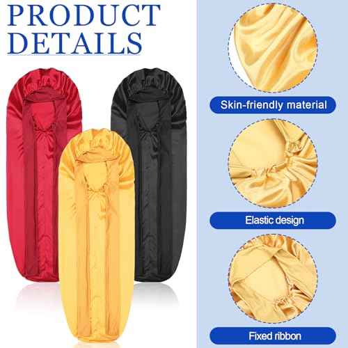 Geyoga 3 Pcs 40 Inches Extra Long Satin Braid Bonnet for Sleeping Silk Hair Bonnet for Women with Tie Band Foldable Braids Hair Sleep Tie, Black, Wine Red and Gold
