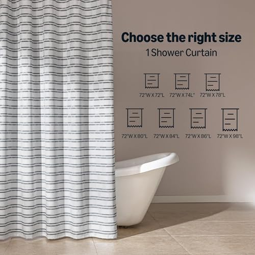 Amazon Basics Grey Striped Geometric Jacquard Fabric Shower Curtain 72" W x 74" L, Water-Repellent & Washable