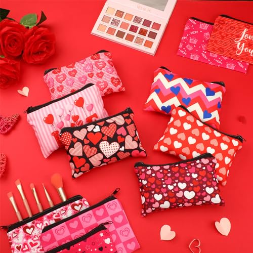 Abbylike 24 Pcs Valentines Day Gifts Bulk Valentines Makeup Bags for Women Cosmetic Bags Toiletry Zipper Pouch Valentine's Day Party Favors for Her(Stylish Style)