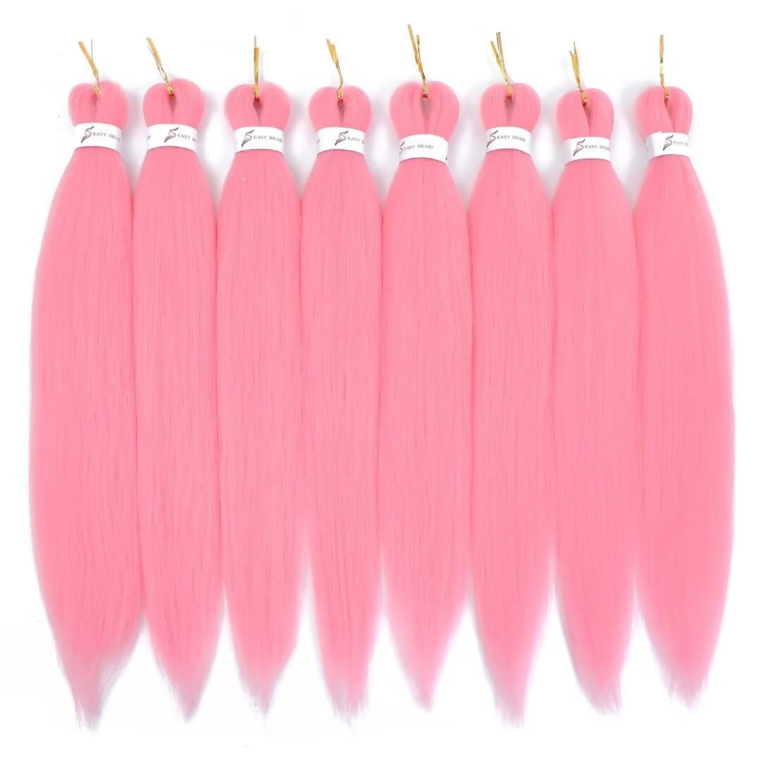 Pink Braiding Hair Pre Stretched 20inch Kids Braiding Hair Pre Stretched Colored Hair Extensions For Braiding Light Pink 8Packs Soft Yaki Braiding Hair Hot Water Setting(#pink,8Packs,20inch)