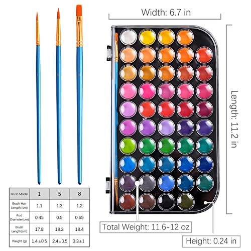 Upgraded 48 Colors Washable Watercolor Paint Set with 3 Brushes and Palette, Non-toxic Paints Sets for Kids, Adults, Beginners Artists, Make Your Painting Talk…