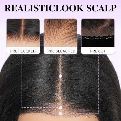 Yaki Straight Bob Human Hair Wigs 9x6 Bye Bye Knots HD Lace Front wig Glueless Wigs Human Hair Pre Plucked Pre Cut Pre Everything Yaki Bob 180% Density 10Inch