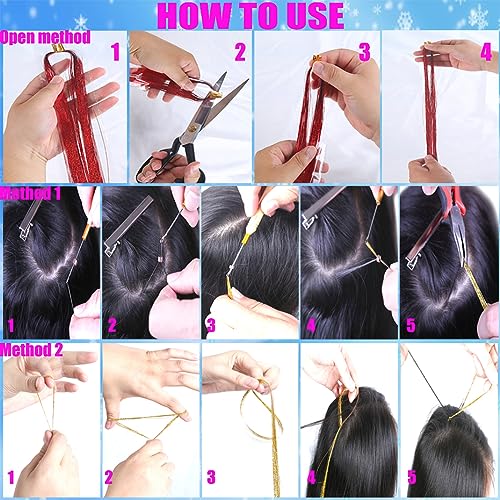 Hair Tinsel Extensions Kit - 8 Packs, Gold & Lake Blue Strands