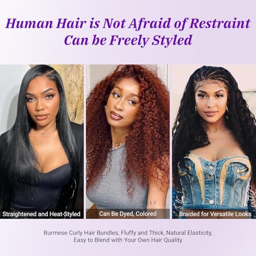PXCPXC Burmese Curly Water Wave Hair Bundles 3Pcs 18 20 22 Inch Natural Black