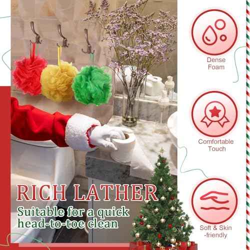 12 Pcs Thanksgiving Bath Loofah Sponge Orange Harvest Loofah Exfoliating Body Scrubber Shower Sponge 50g Mesh Shower Pouf Balls Gift Set for Women Men Bathing Accessories(Red,Green,Gold)