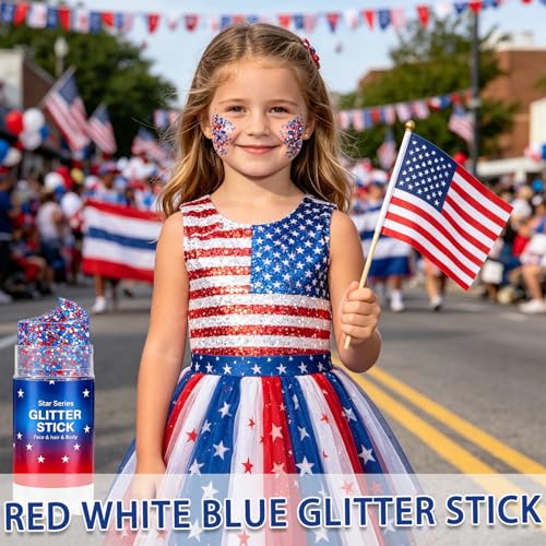 BliBling Patriotic Body Glitter Stick Red White & Blue 4th of July, World Cup 2026, Soccer Fan Makeup