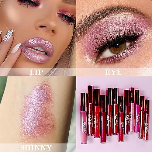 12 Colors Glitter Liquid Lipstick Set, Waterproof Long Lasting