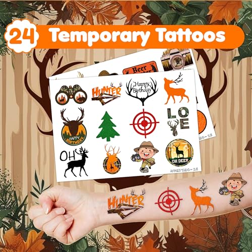 48PCS Hunting Party Set - 24PCS Temporary Tattoos & 24PCS Slap Bracelets - Outdoor Adventure Birthday Supplies, Baby Shower Gifts, Classroom Rewards & Party Decor for Kids (Boys & Girls)
