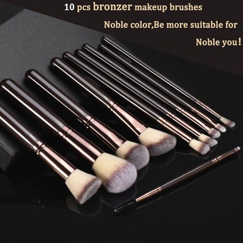 10-Piece Makeup Brush Set with Synthetic Bristles & Wooden Handles