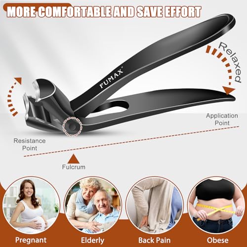 Nail Clippers for Men Thick Toenails, Large Angled Toenail Clippers for Seniors, Mess Free Wide Opening Toe Nail Clippers with Catcher, Heavy Duty Nail Cutter Trimmer with Long Handle & Sharp Blade