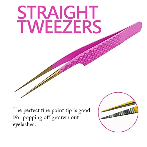 2 Pcs Pink Stainless Steel Tweezers for Eyelash Extensions, Eyelash Extension Tweezers Set, Volume Tweezers, Lash Extension Precision Tweezers, Extension tweezers.