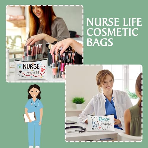 Irenare 30 Pcs Nurse Gifts for Women Nurse Survival Kit Canvas Makeup Bags Cosmetic Appreciation Peace Love Nursing Travel Toiletry Case Earpiece Toiletry Zipper Pouch Bag Thank You Gift