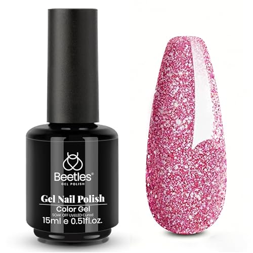 Beetles Shimmery Pink Glitter Gel Nail Polish 15ml - Diamond Reflective, B - Fairy Kisses