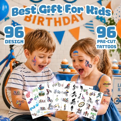 96 Pcs Bike Temporary Tattoos for Kids | Waterproof