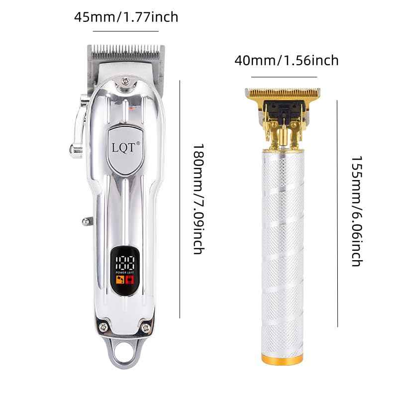 LQT Professional Hair Clipper Set, Gold, LED Display, with Trimmer, 8 Guide Combs, Barber Shaver Set, with Travel Case and Haircut Cape (Silver)
