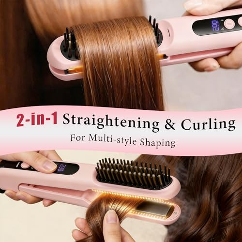 Cordless Hair Straightener Brush 2-in-1 Styling Tool