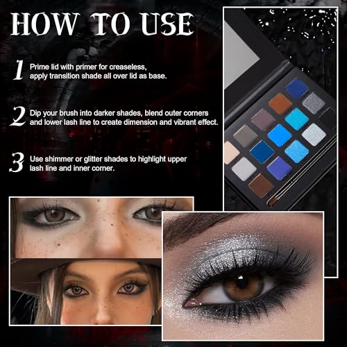 VANERIA 15-Color Smoky Eyeshadow Palette - Goth Makeup