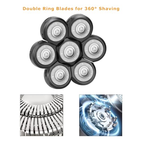 Wanocean 2 PC 7 Men's Electric Shaver Replacement Heads, Razor Head Shavers for Bald and Face, Shaving Beard Cutter for Men with Brush Accessories