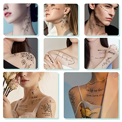Waterproof Temporary Tattoos - 90 Sheets with Quotes & Flowers