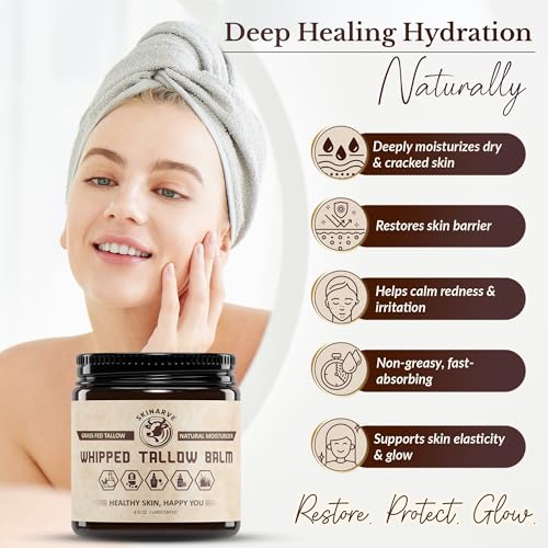 Beef Tallow for Skin 4oz Unscented, Organic Whipped beef Tallow and Honey Balm, 100% Grass Fed Beef Tallow Face Moisturizer For Dry Skin, Lip balm, Eczema Natural Tallow Moisturizer Lotion Body Butter