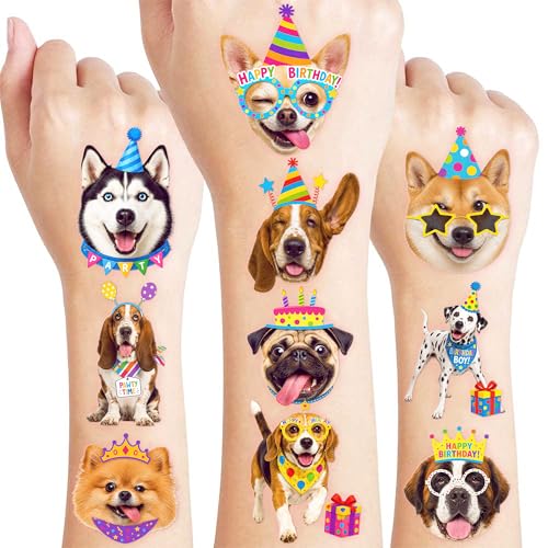 96 PCS Dog Temporary Tattoos for Kids | Waterproof Puppy Party Favors
