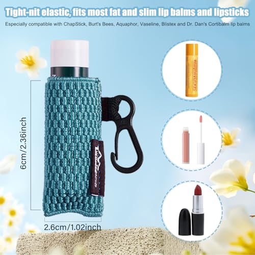 WK IEASON Lip Balm Holder Keychain, Christmas Stocking Stuffers Gifts, 6PCS Clip on Pouch Lip Gloss Holder Compatible With Chapstick Sleeves Holder Key Chains Women Cute Elastic Lipstick Holder