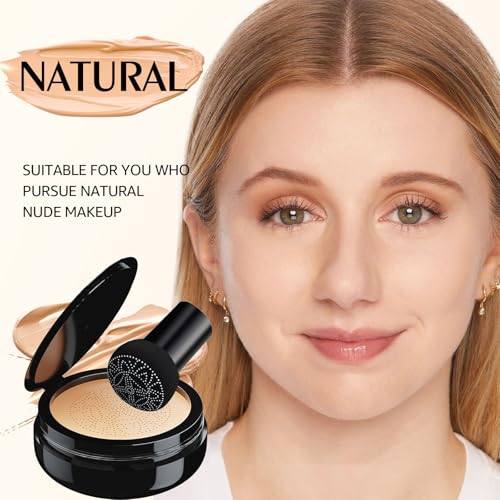 Mushroom Head Air Cushion CC Cream for Older Women, Medium Coverage Lightweight Up To 24H Wear Intense Moisture, Self Adjusting for Mature Skin, Vegan Formula (Natural)