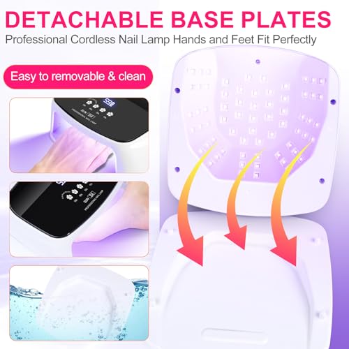 UV Nail Lamp, 288W 8 Hours Super Long-Lasting 15600mAh Professional Cordless UV LED Lamp for Nails 66Pcs Lamp Beads Automatic Sensor Gel Nail uv Light for Nail Art at Home and in Salons Pink