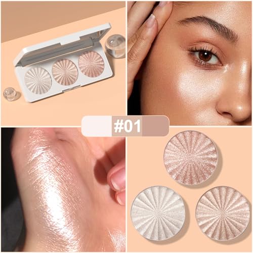 3-Color Highlighter Palette | Waterproof Shimmer Powder