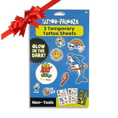 Ooly 40+ Glow in the Dark Temporary Tattoos For Kids, Safe & Non-Toxic Temporary Tattoo, Party Favors Gifts for Kids - Bright & Funny