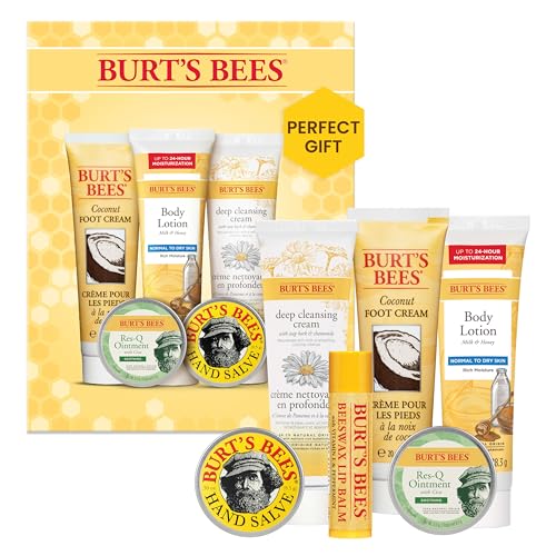 Burt's Bees Gifts Ideas - Timeless Minis Set, 6 Products - Beeswax Lip Balm, Coconut Foot Cream, Honey Body Lotion, Deep Cleansing Cream, Res-Q Ointment & Hand Salve