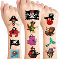 96PCS Pirate Pre-Cut Temporary Tattoos - Cute Pirate Ship, Mermaid, and Treasure Designs - Party Favors, Birthday Supplies, Classroom Rewards & Halloween Gifts