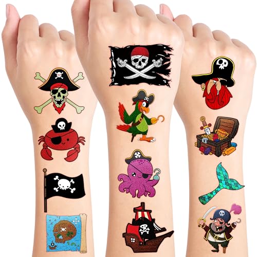 96 Pcs Pirate Temporary Tattoos for Kids Party Favors