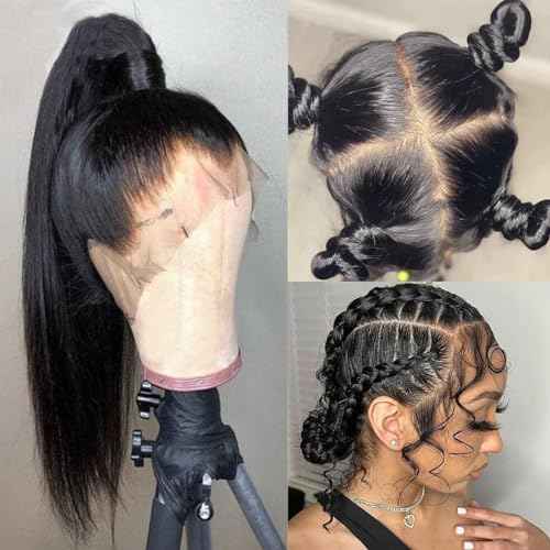 Straight full lace Human Hair Wigs HD Transparent Lace 180 Density, 12A Part Anywhere Glueless Full Lace Wig Pre Plucked 100% Virgin Hair Breathable Full Scalp Wig For Black Women 10 IN