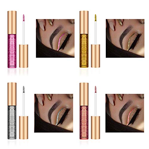 Ownest 10 Colors Liquid Glitter Eyeliner Set, Metallic Shimmer Glitter Eyeshadow, Long Lasting Waterproof Shimmer Sparkling Liquid Eyeliner Eye Shadow-10pcs