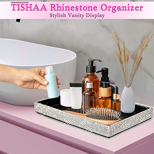 TISHAA Bling Decorative Tray Holder ? Makeup Cosmetic Jewelry Ring Key Display Dish Plate Storage Organizer Crystal Rhinestone Glitter Vanity Bathroom Bedroom Home Decor (White)