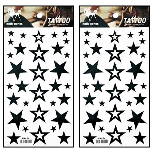 Tattoos 2 Sheets Black Stars Temporary Tattoos Stickers Fake Body Arm Chest Shoulder Tattoos for Teens Men Women