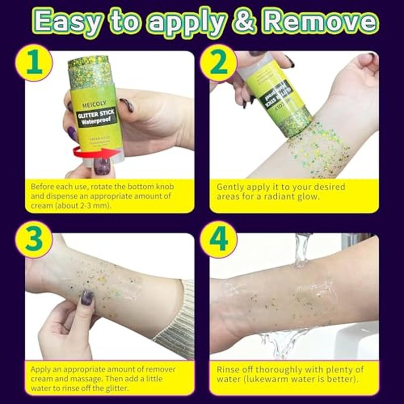 MEICOLY Neon Green Body Glitter Stick for St. Patrick's Day