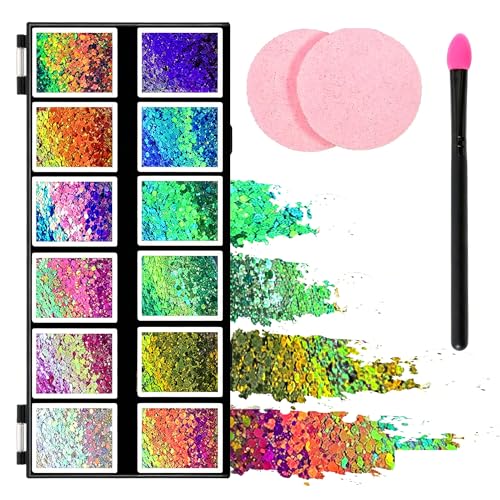 Chameleon Glitter Gel Body Paint - 12 Color Set with Brush