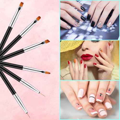 11PCS Nail Art Brushes & Nail Dotting Tools,Double Ended Tipped Silicone Nail Tools,Gel Polish Brush,Liner Brush,Dotting Pen for Home Salon DIY Kit (Black)