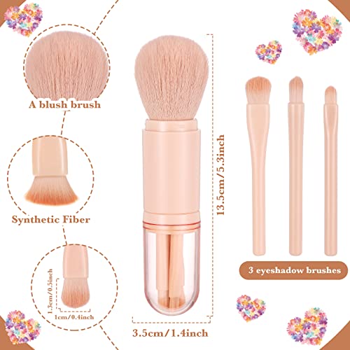 3 Sets Travel Makeup Brush Set 4 in 1 Portable Travel Lip Retractable Eyeshadow Professional Foundation Blending Brush Gifts for Women Facial Cosmetics Makeup Set