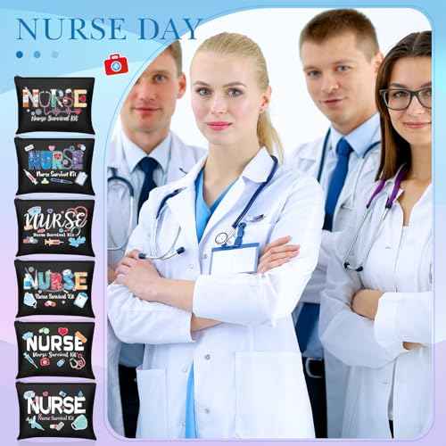 Photect 6 Pieces Nurse Makeup Bags Nurse Canvas Cosmetic Bag Survival Kit Travel Pouch Bag Gift for Women Girls Nurses School Practitioner Supplies(Black)