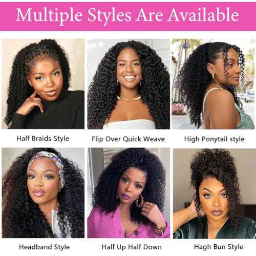 Half Wig Human Hair Afro Kinky Curly Wigs for Black Women 200 Density Glueless Wigs 100% Human Hair Ready to Go 3 In 1 Seamless Flip Over Drawstring Headband Wig for Women Clip in No Sew In 22 Inch